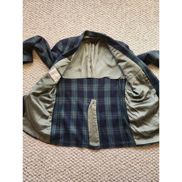Vintage‎ Navy and Green Plaid Wool 2 Button Blazer Holiday Inspired - Picture 10 of 10
